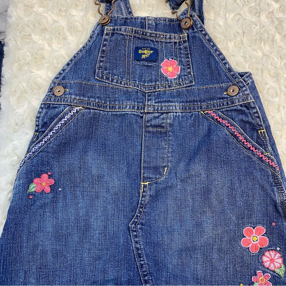 Oshkosh denim jumper dress with embroidered flowers size 18 months